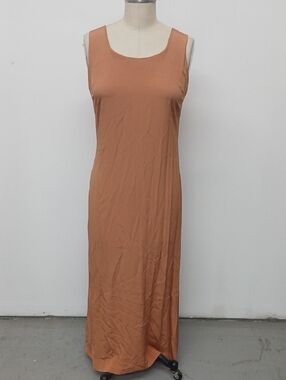 Vintage Handmade Sleeveless Scoop Neck Maxi Dress in peach-Rust
